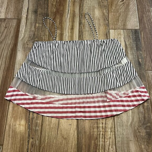 CLUB MONACO Sunburst Tank Chemise Multi Pleated Striped Cropped Cami - Picture 2 of 3